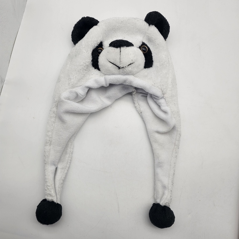 Panda Hat Trapper‎ Girls One Size White Fleece Ear Flap Winter Animal Costume